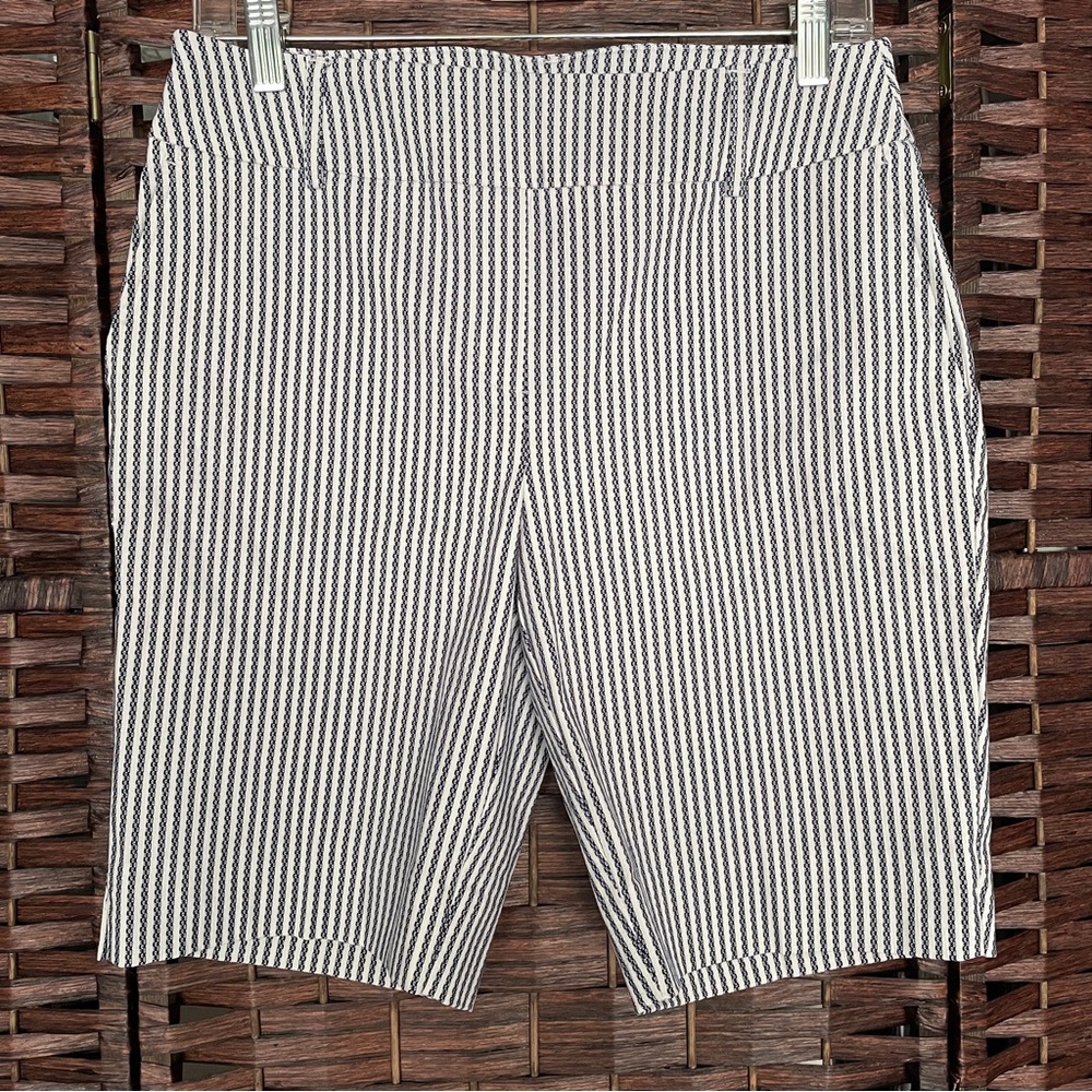 Hilary Radley Black and White Striped Bermuda Shorts, Preppy Nautical Coastal, S